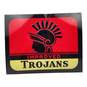 Vintage Improved Trojan Condoms Drug Store 13" Embossed Metal Sign